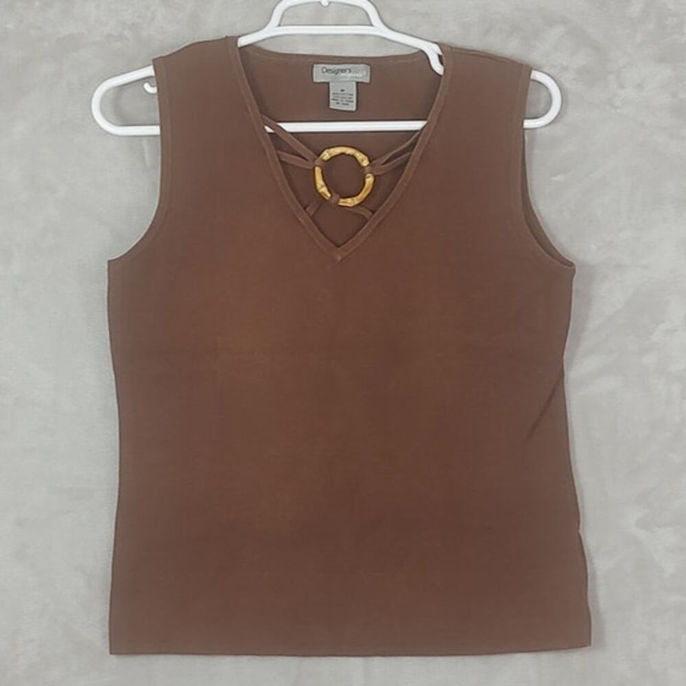 Designers Originals Sleeveless Knit Top Brown Size Medium O-ring Cut-out Y2K